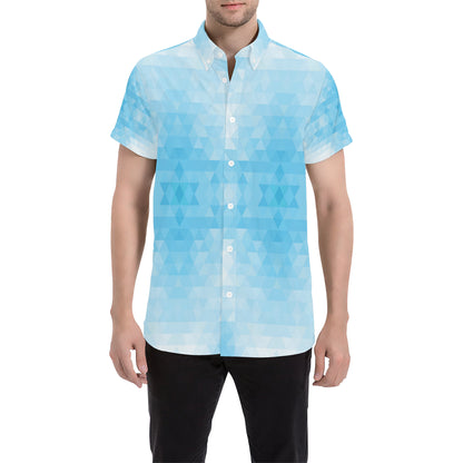 Geometric Blue Pattern Print Design 01 Men's Short Sleeve Button Up Shirt