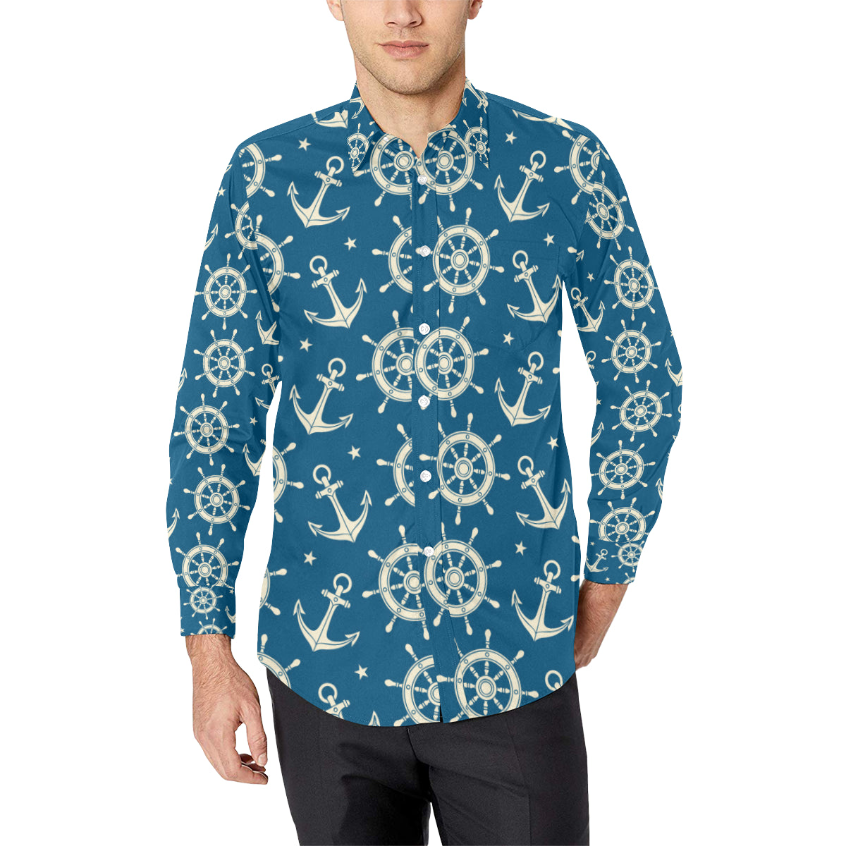 Anchor Pattern Print Design 01 Men's Long Sleeve Shirt