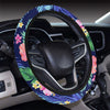 Neon Hibiscus Pattern Print Design HB016 Steering Wheel Cover with Elastic Edge