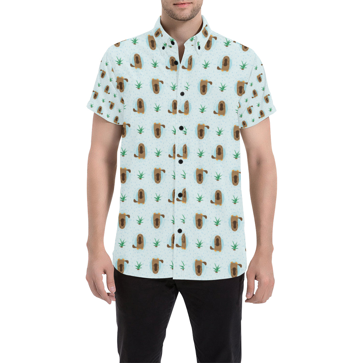 Platypus Pattern Print Design A04 Men's Short Sleeve Button Up Shirt