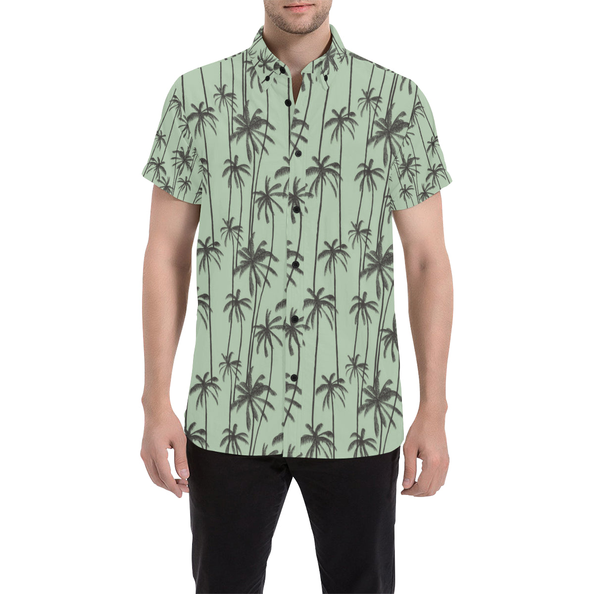 Palm Tree Pattern Print Design A04 Men's Short Sleeve Button Up Shirt