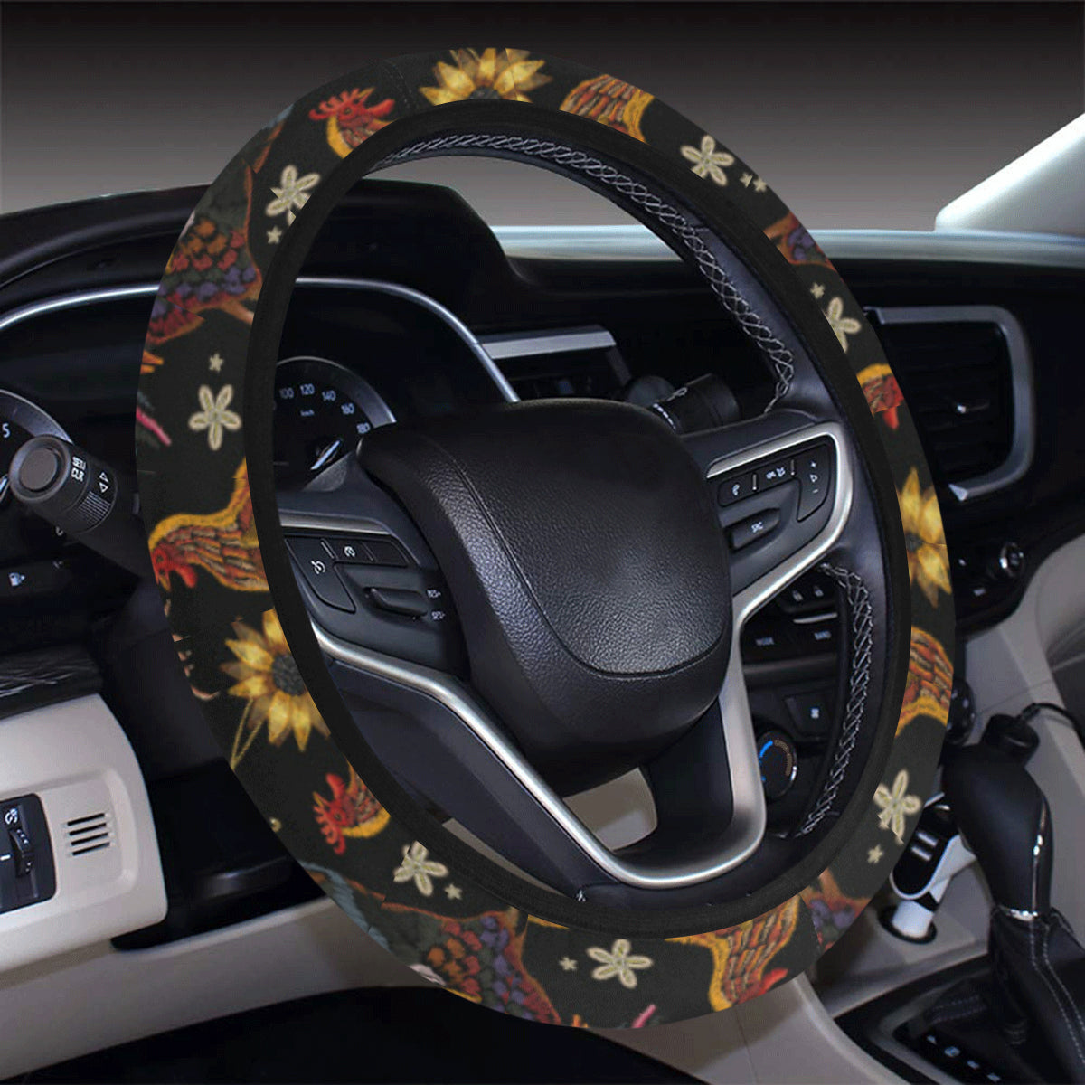 Chicken Embroidery Style Steering Wheel Cover with Elastic Edge