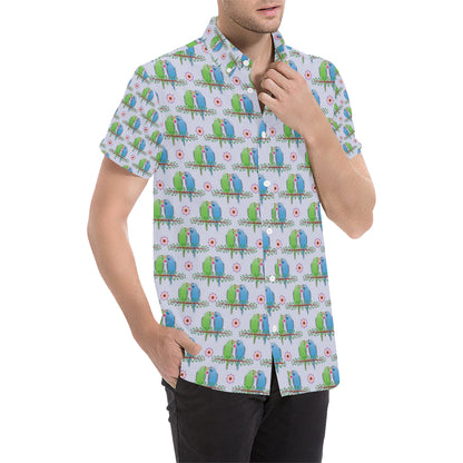 Budgerigar Pattern Print Design 05 Men's Short Sleeve Button Up Shirt