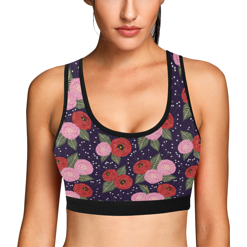Camellia Pattern Print Design CM02 Sports Bra