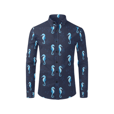 SeaHorse Blue neon Pattern Print Design 03 Men's Long Sleeve Shirt