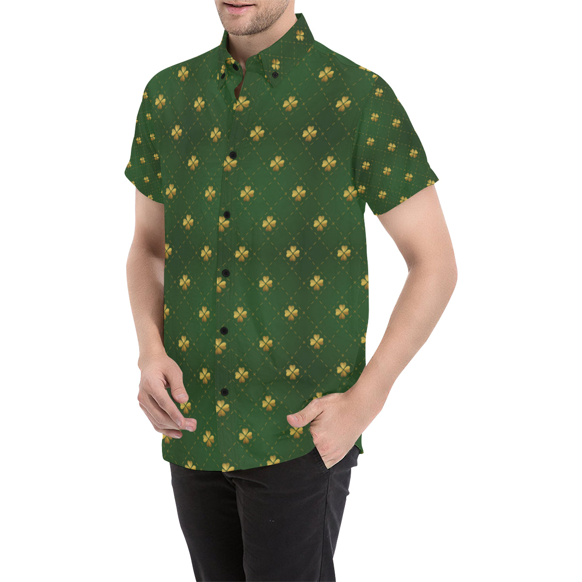 Clover  Pattern Print Design 01 Men's Short Sleeve Button Up Shirt