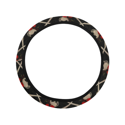 Skull Roses Bone Design Themed Print Steering Wheel Cover with Elastic Edge