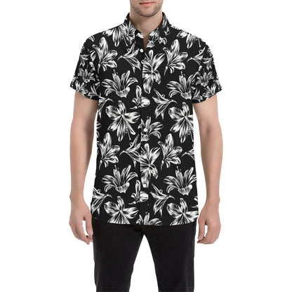Amaryllis Pattern Print Design AL04 Men's Short Sleeve Button Up Shirt
