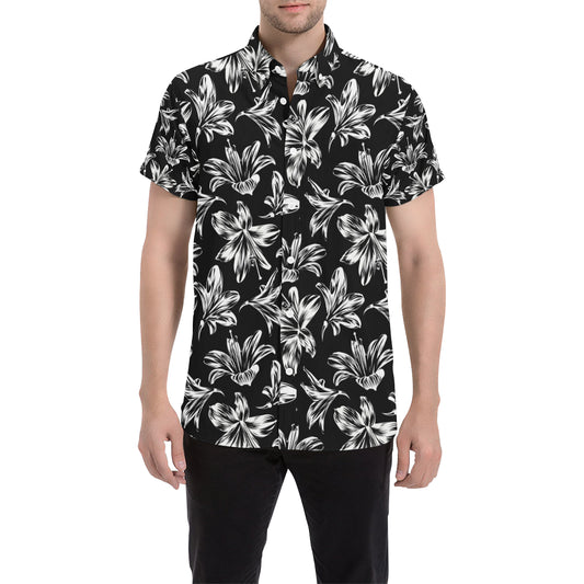 Amaryllis Pattern Print Design AL04 Men's Short Sleeve Button Up Shirt