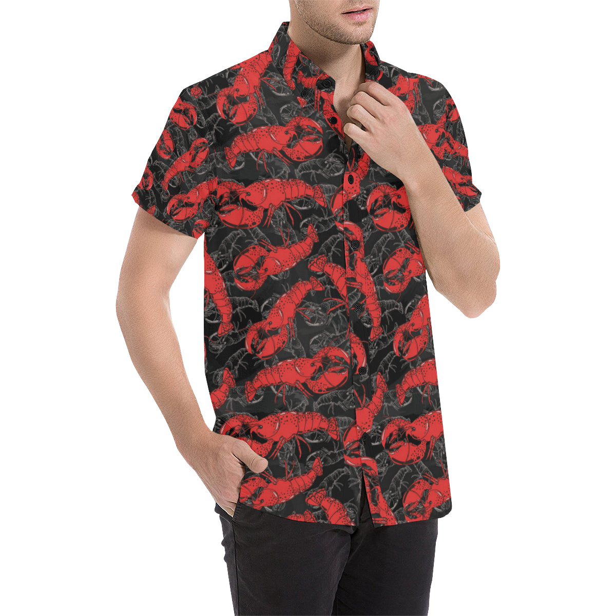 Lobster Pattern Print Design 04 Men's Short Sleeve Button Up Shirt