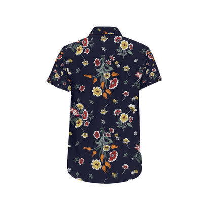 Summer Floral Pattern Print Design SF01 Men's Short Sleeve Button Up Shirt