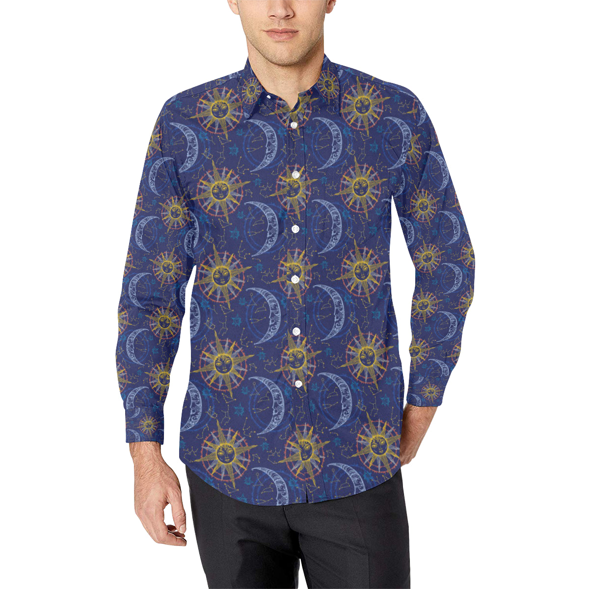Celestial Moon Sun Pattern Print Design 01 Men's Long Sleeve Shirt