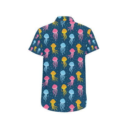 Jellyfish Pattern Print Design 04 Men's Short Sleeve Button Up Shirt