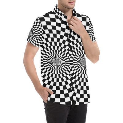 Checkered Flag Optical illusion Men's Short Sleeve Button Up Shirt