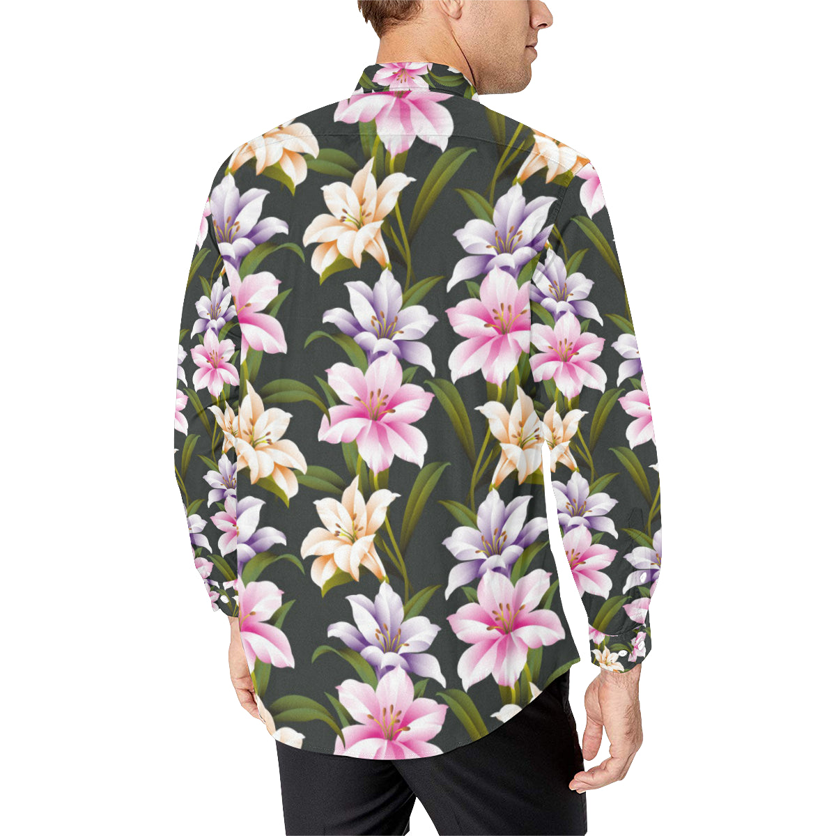 Lily Pattern Print Design LY01 Men's Long Sleeve Shirt