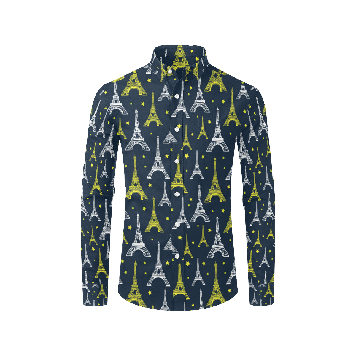Eiffel Tower Star Print Men's Long Sleeve Shirt