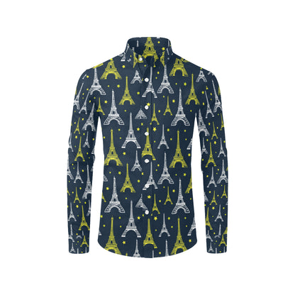 Eiffel Tower Star Print Men's Long Sleeve Shirt