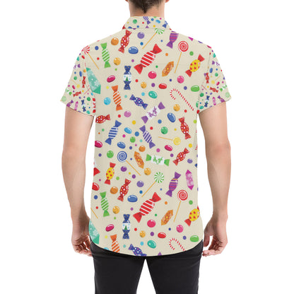 Candy Pattern Print Design 04 Men's Short Sleeve Button Up Shirt