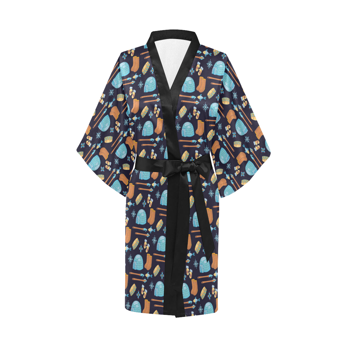 Eskimo Pattern Print Design 02 Women's Short Kimono