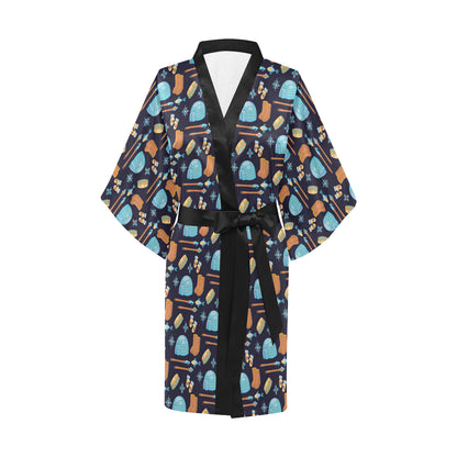 Eskimo Pattern Print Design 02 Women's Short Kimono
