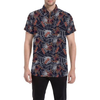 Tarantula Spiderwebs Pattern Print Design 01 Men's Short Sleeve Button Up Shirt