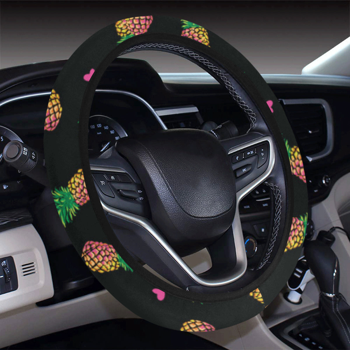 Neon Pineapple Pattern Print Design A04 Steering Wheel Cover with Elastic Edge