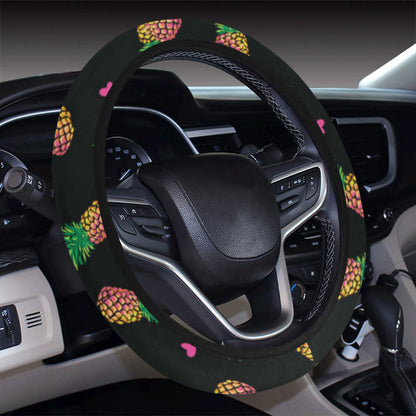 Neon Pineapple Pattern Print Design A04 Steering Wheel Cover with Elastic Edge