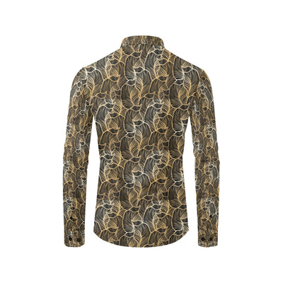 Elegant Gold leaf Print Men's Long Sleeve Shirt