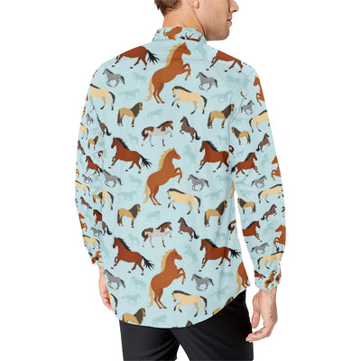 Horse Cute Themed Pattern Print Men's Long Sleeve Shirt