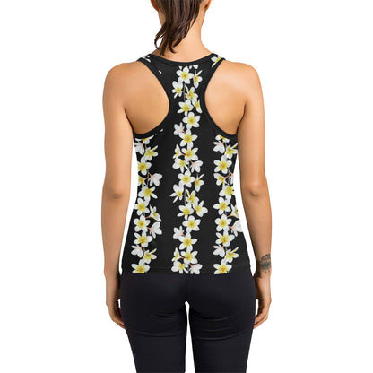 White Plumeria Pattern Print Design PM08 Women's Racerback Tank Top