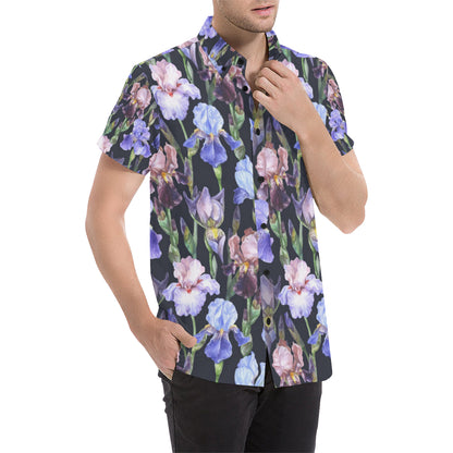 Iris Pattern Print Design IR04 Men's Short Sleeve Button Up Shirt