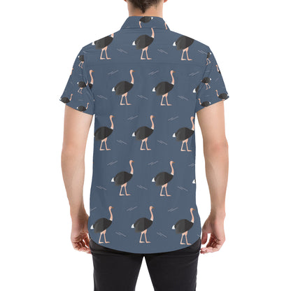 Ostrich Pattern Print Design 04 Men's Short Sleeve Button Up Shirt