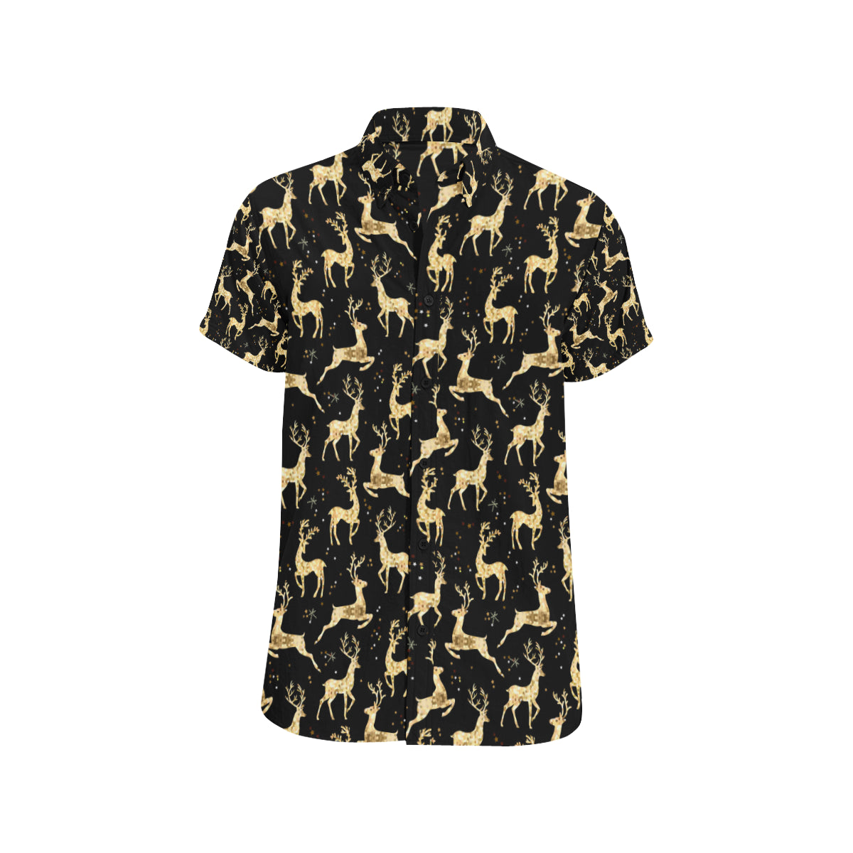 Deer Gold Pattern Men's Short Sleeve Button Up Shirt