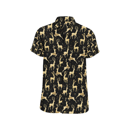 Deer Gold Pattern Men's Short Sleeve Button Up Shirt