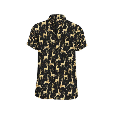 Deer Gold Pattern Men's Short Sleeve Button Up Shirt