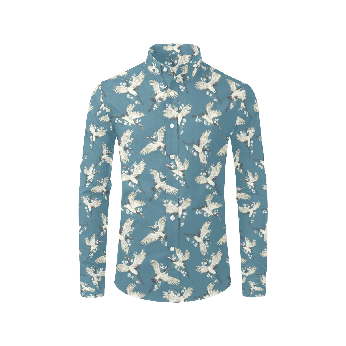 Crane Pattern Print Design 02 Men's Long Sleeve Shirt