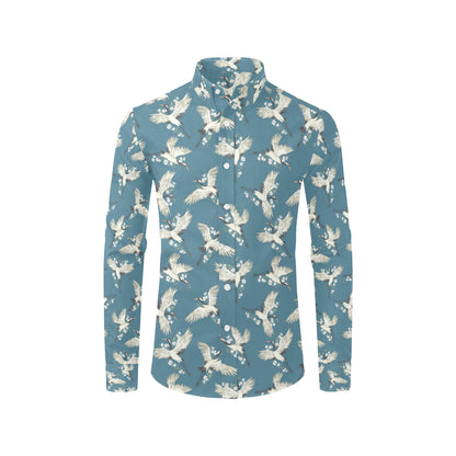 Crane Pattern Print Design 02 Men's Long Sleeve Shirt