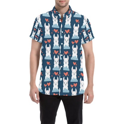 Alpaca Love Pattern Print Design 05 Men's Short Sleeve Button Up Shirt