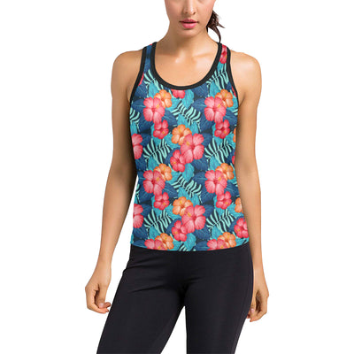 Red Hibiscus Pattern Print Design HB02 Women's Racerback Tank Top