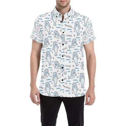 Manatee Baby Pattern Print Design 03 Men's Short Sleeve Button Up Shirt