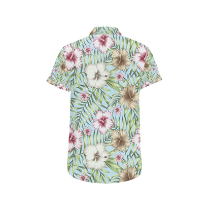 Tropical Flower Pattern Print Design TF05 Men's Short Sleeve Button Up Shirt