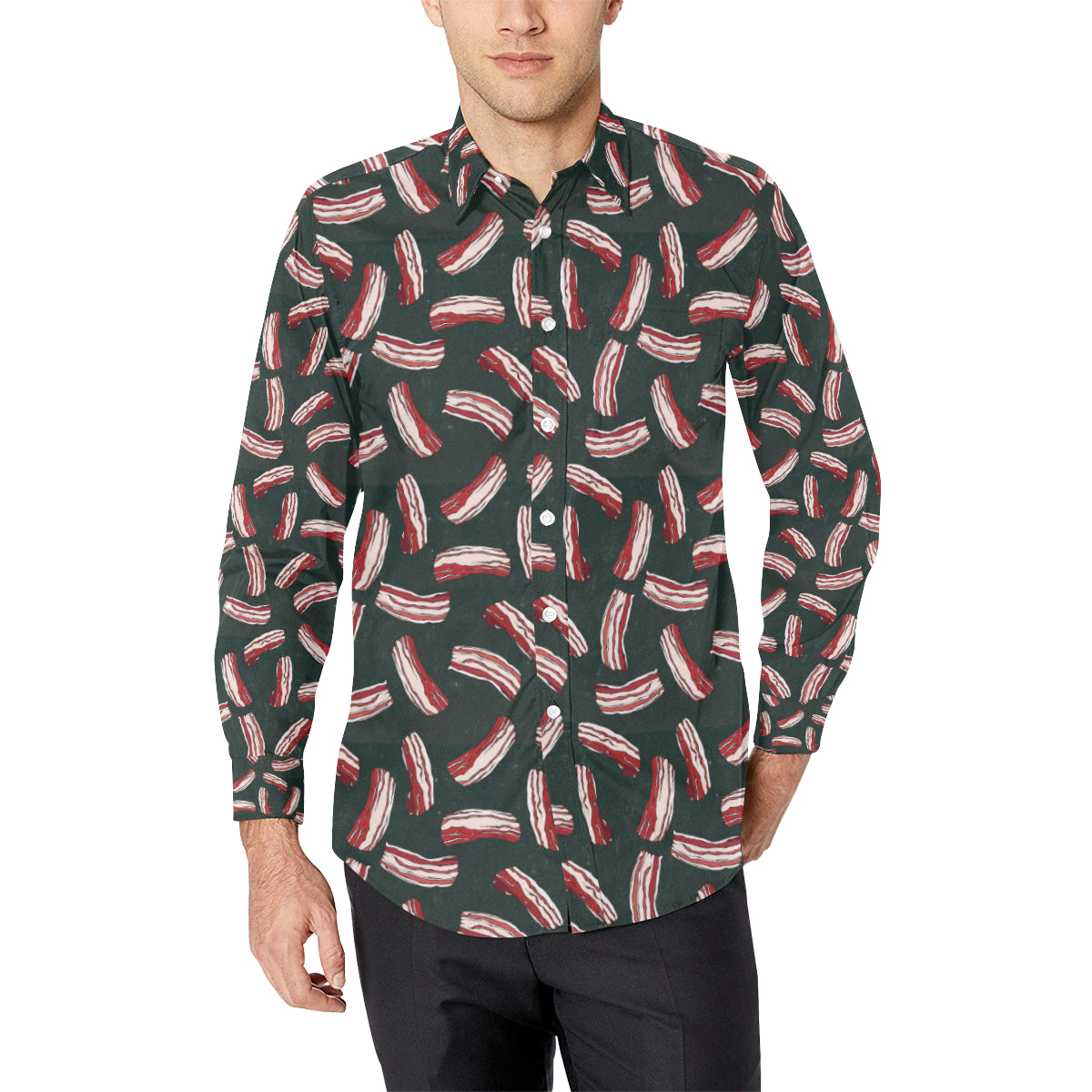 Bacon Pattern Print Design 02 Men's Long Sleeve Shirt