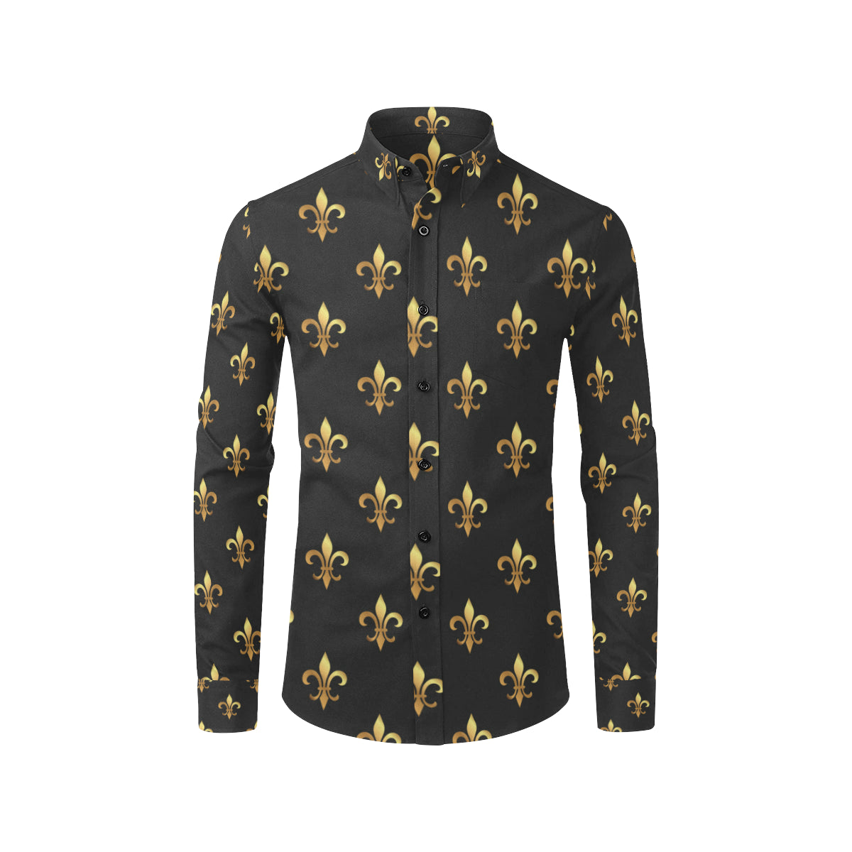 Fleur De Lis Gold Pattern Print Design 03 Men's Long Sleeve Shirt