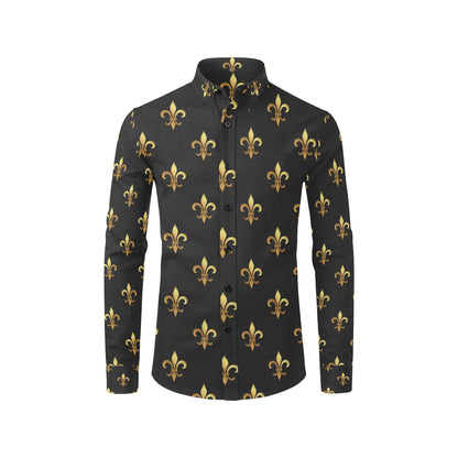 Fleur De Lis Gold Pattern Print Design 03 Men's Long Sleeve Shirt