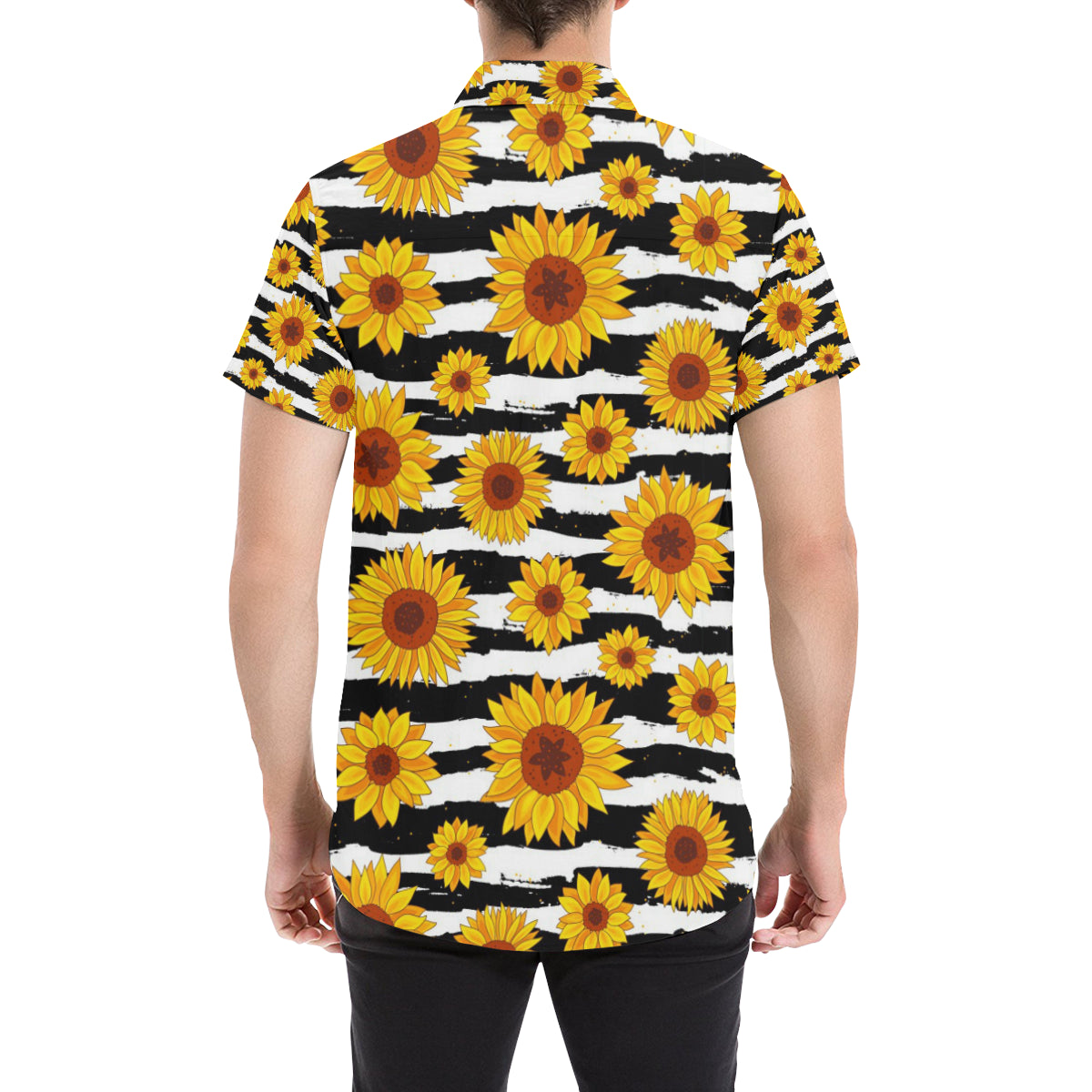 Sunflower Pattern Print Design SF010 Men's Short Sleeve Button Up Shirt