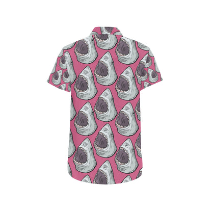 Great White Shark Pattern Print Design 01 Men's Short Sleeve Button Up Shirt