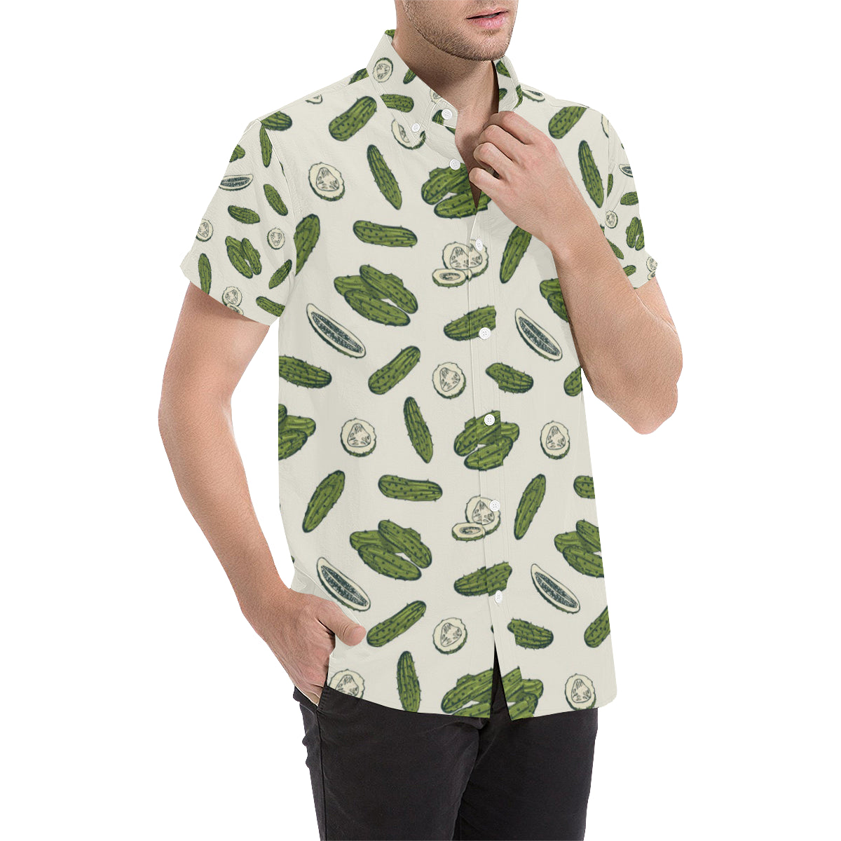 Cucumber Pattern Print Design CC05 Men's Short Sleeve Button Up Shirt