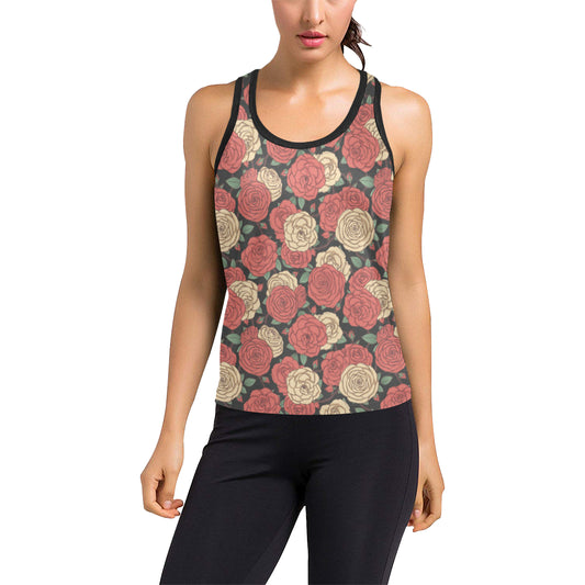 Camellia Pattern Print Design CM01 Women's Racerback Tank Top