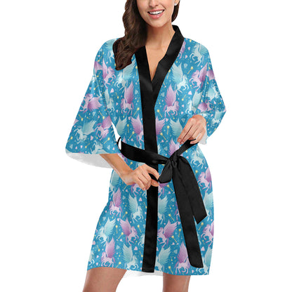 Pegasus Pattern Print Design 04 Women's Short Kimono