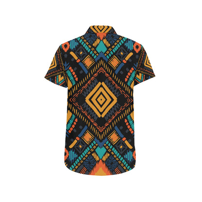 Kente Pattern Print Design 05 Men's Short Sleeve Button Up Shirt